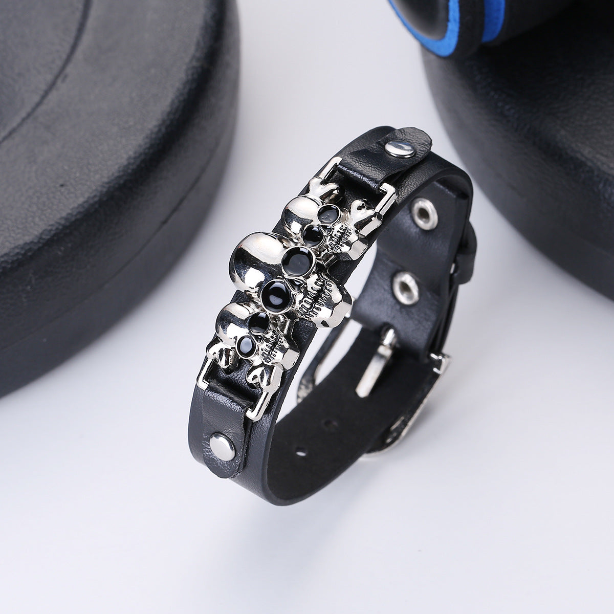 Wholesale Vintage PU leather punk skull leather bracelet